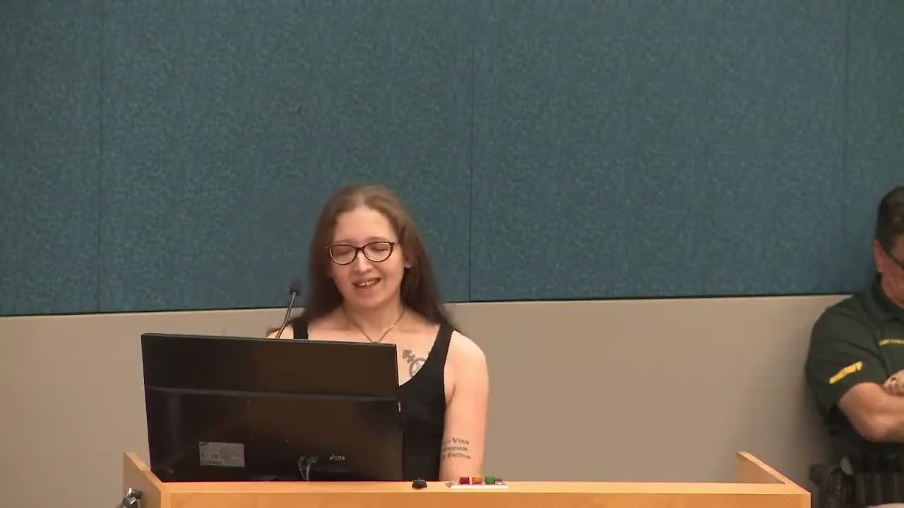 Heather McNamara and Zinnia Jones of Gender Analysis at SCPS board on Lyman High yearbook, 6/6/2023
