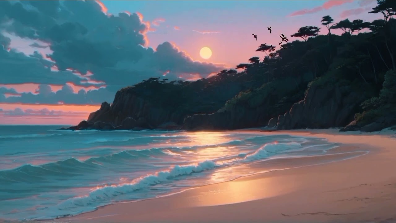 Seaside Serenity at Nightfall: Lofi Waves by Moonlight