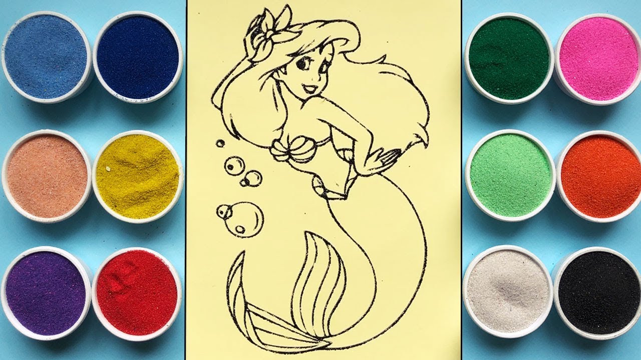 Mermaid sand painting toys / How to coloring Ariel mermaid beautiful / Sand art / Learn colors