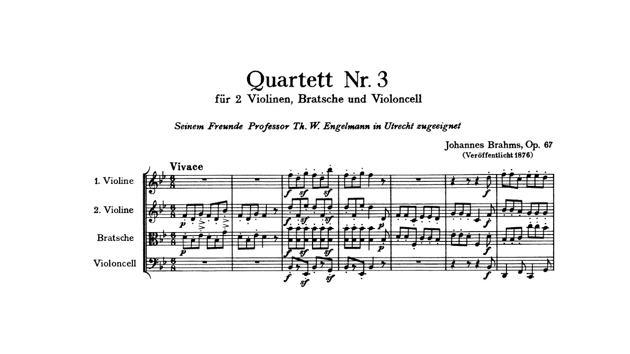 Brahms: String Quartet No. 3 in B-flat major, Op. 67 (with Score)