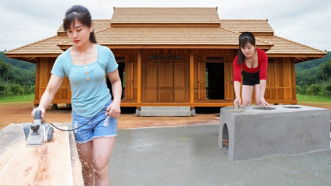 REWIND TIMELAPSE _Young Girl Builds Wooden House After 18 Years of Returning From The Bustling City