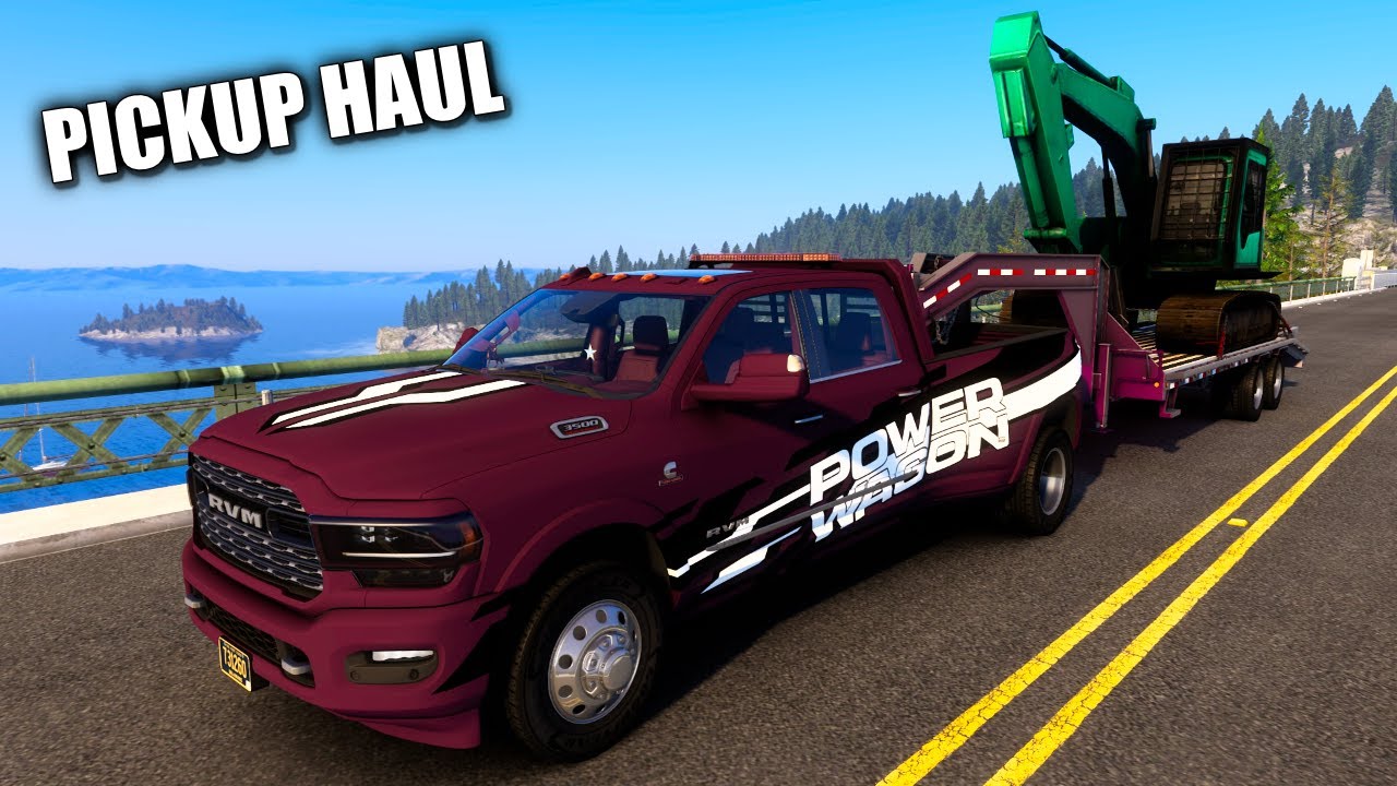 Dodge RVM 3500 Hauling a Mini Excavator in Washington | American Truck Simulator 1.57