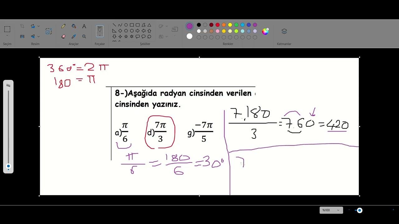 trigonometri radyan  ve derece a&ccedil;ı d&ouml;n&uuml;ş&uuml;mleri