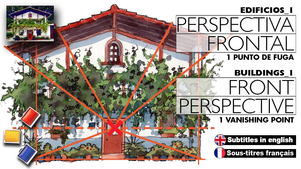 Perspectiva frontal, con 1 punto de fuga, paso a paso. Front perspective, 1 vanishing point tutorial
