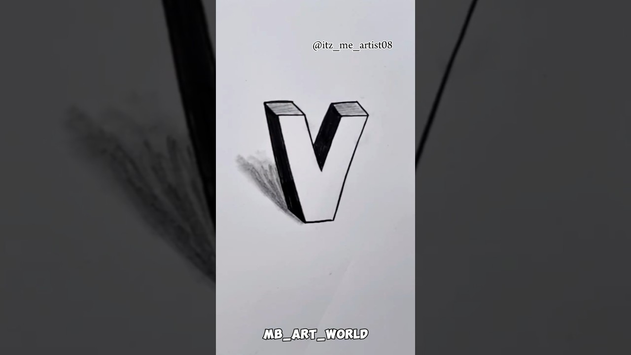 🤔 How To Draw 3D Letter (V)#shorts#trending#artist#viral#subscribe@MB_art_world#3d#tamilsong