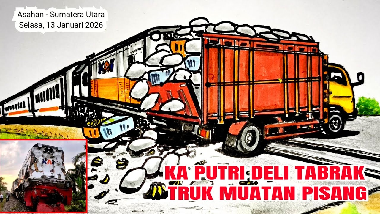 KA PUTRI DELI HANTAM TRUK MUATAN PISANG DI ASAHAN-SUMATERA UTARA#keretaapi #railfan #tragedi #viral 