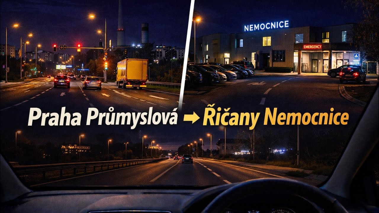 🚗 Praha Průmyslová → Říčany Nemocnice | Noční jízda autem | 4K | Bez komentáře