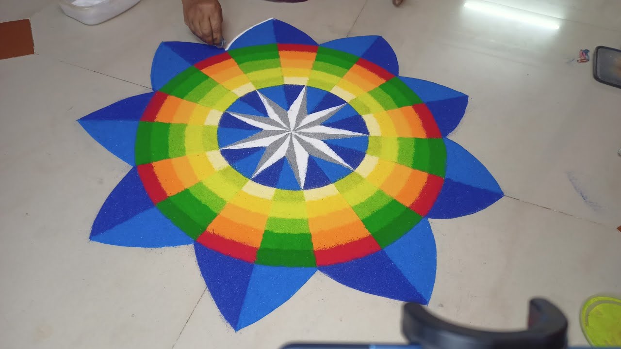 3D flower Rangoli Competition|Freehand 3d kolam|New year 3D Rangoli kolam design|3d Margazhi kolam|