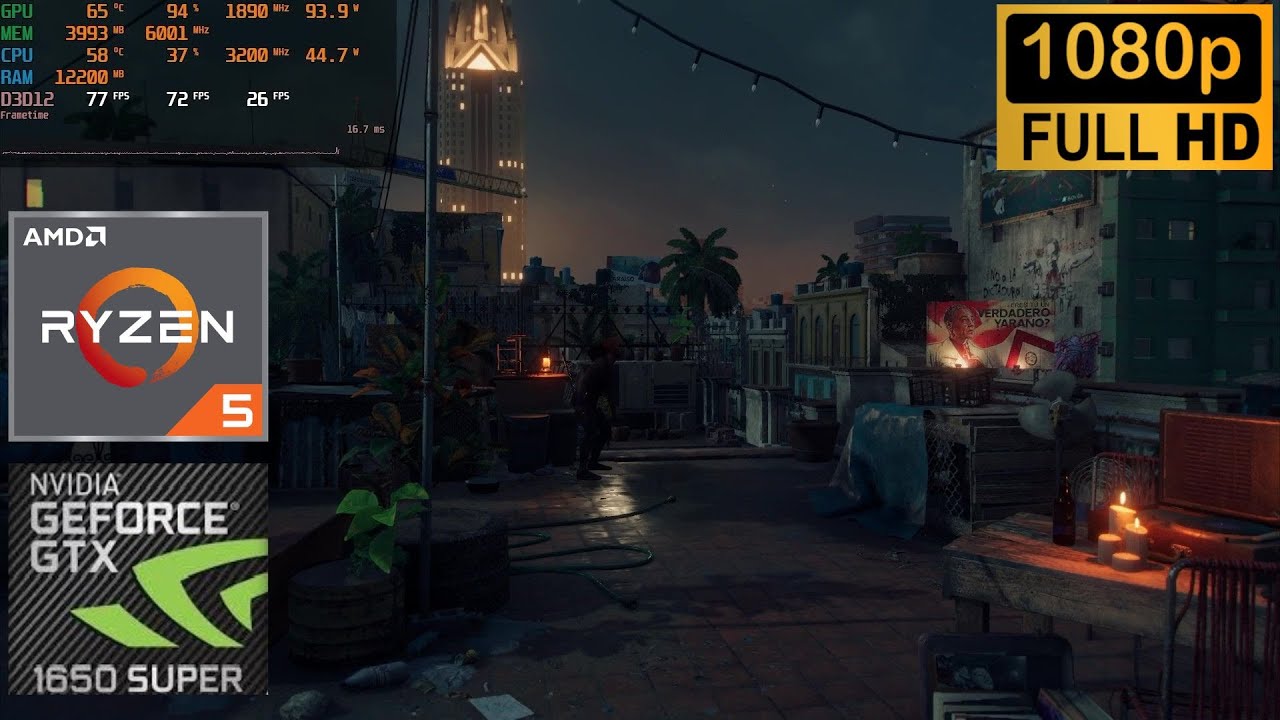 Far Cry 6: GTX 1650 Super + Ryzen 5 1600 AF (1080p) Medium