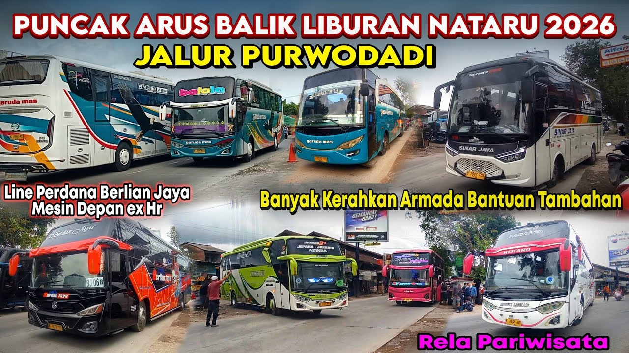 Puncak Arus Balik Liburan Nataru 2026 Bus di Jalur Purwodadi Penumpang Membludak Rame