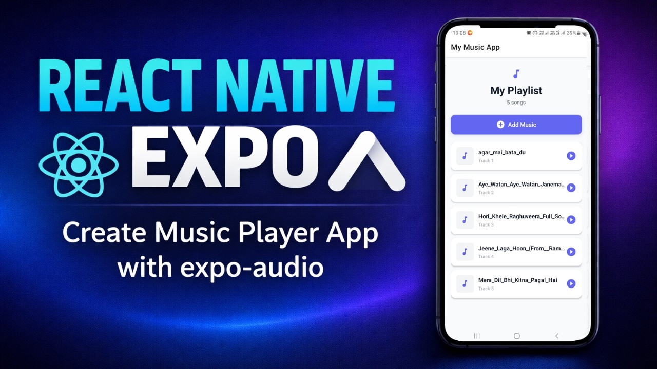 Create Complete Music Player App in React Native Expo (expo-audio) | Project for Beginners | Hindi