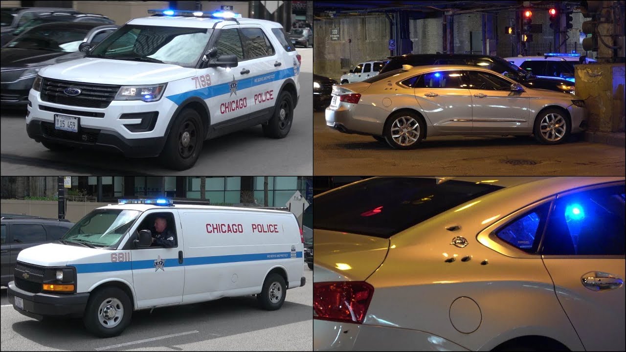 Police cars responding to a chase in Downtown Chicago
