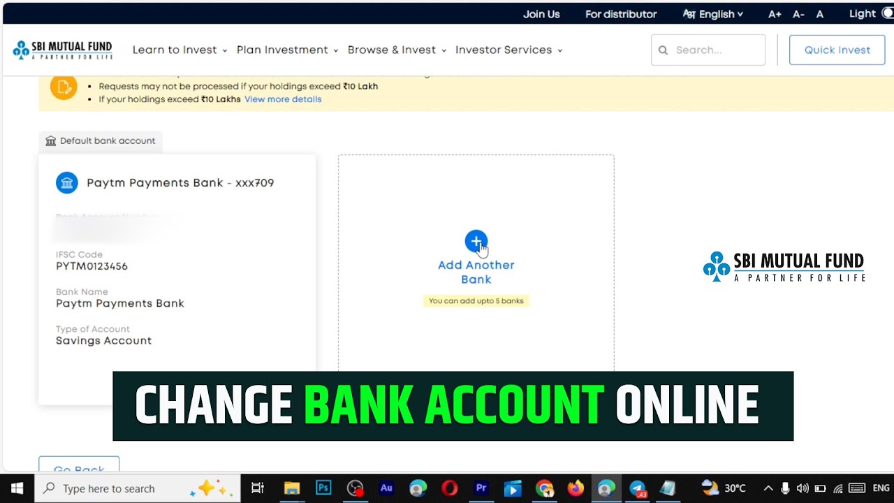 How to change SBI Mutual Fund Bank Account Online | Sbi Mutual Fund