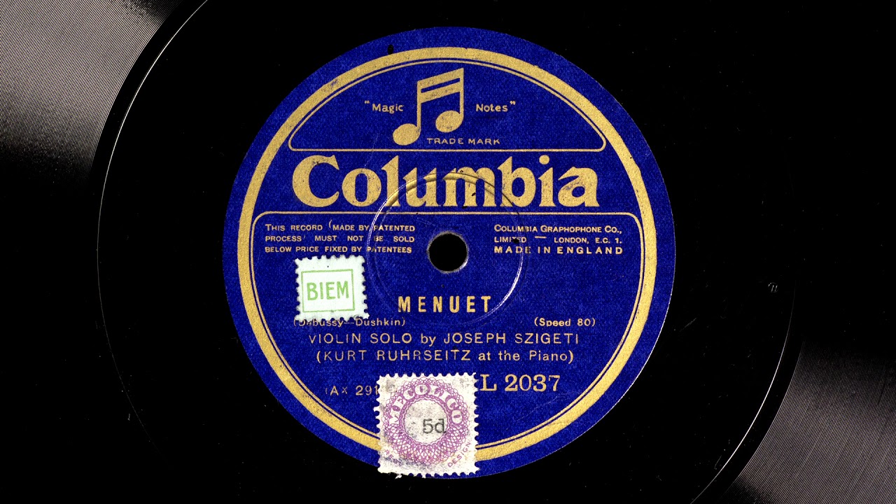 Szigeti plays encores - Kreisler, Debussy-Dushkin - 1927 recordings