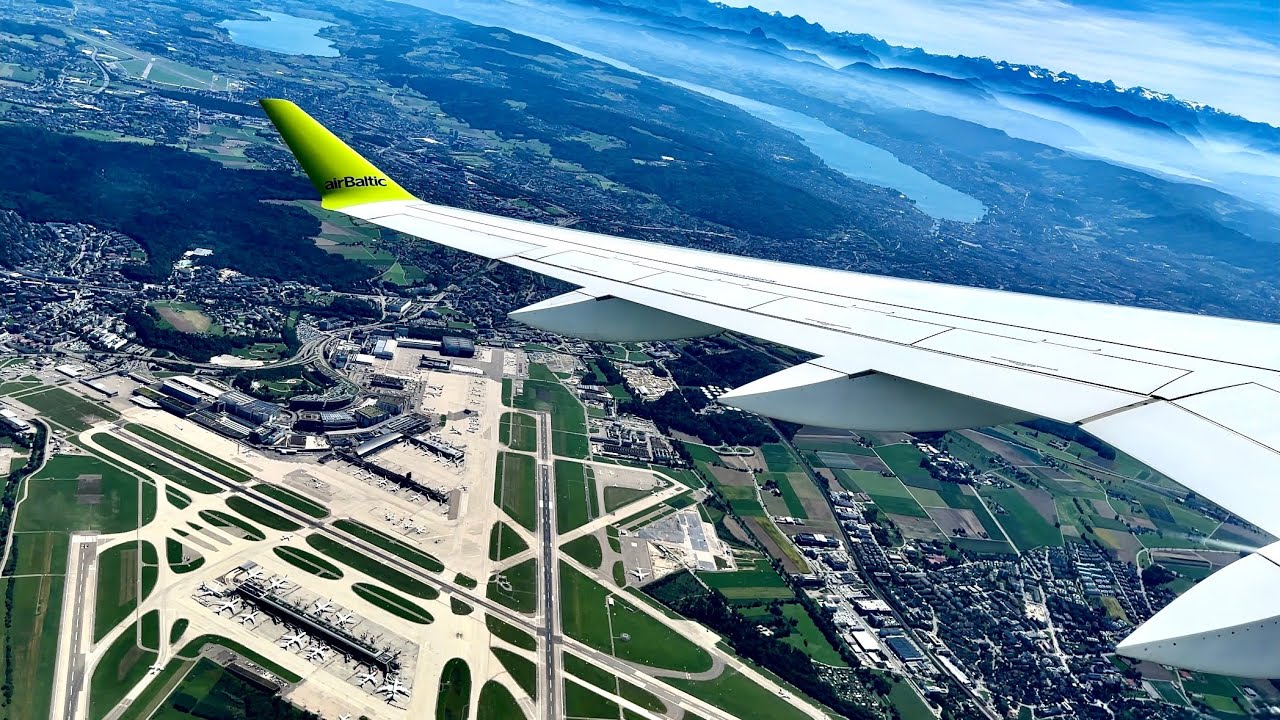 [4K] Rare Zürich Runway 10 Takeoff & Airport View | airBaltic | A220-300 | ZRH | LX638 | YL-AAQ