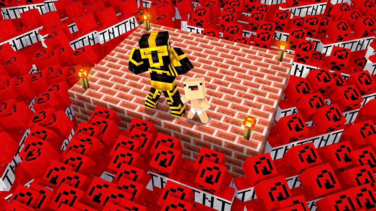 EL BEBÉ NOOB Y MASSI SOBREVIVEN A UNA INVASIÓN DE TNT EN MINECRAFT TROLL 👶