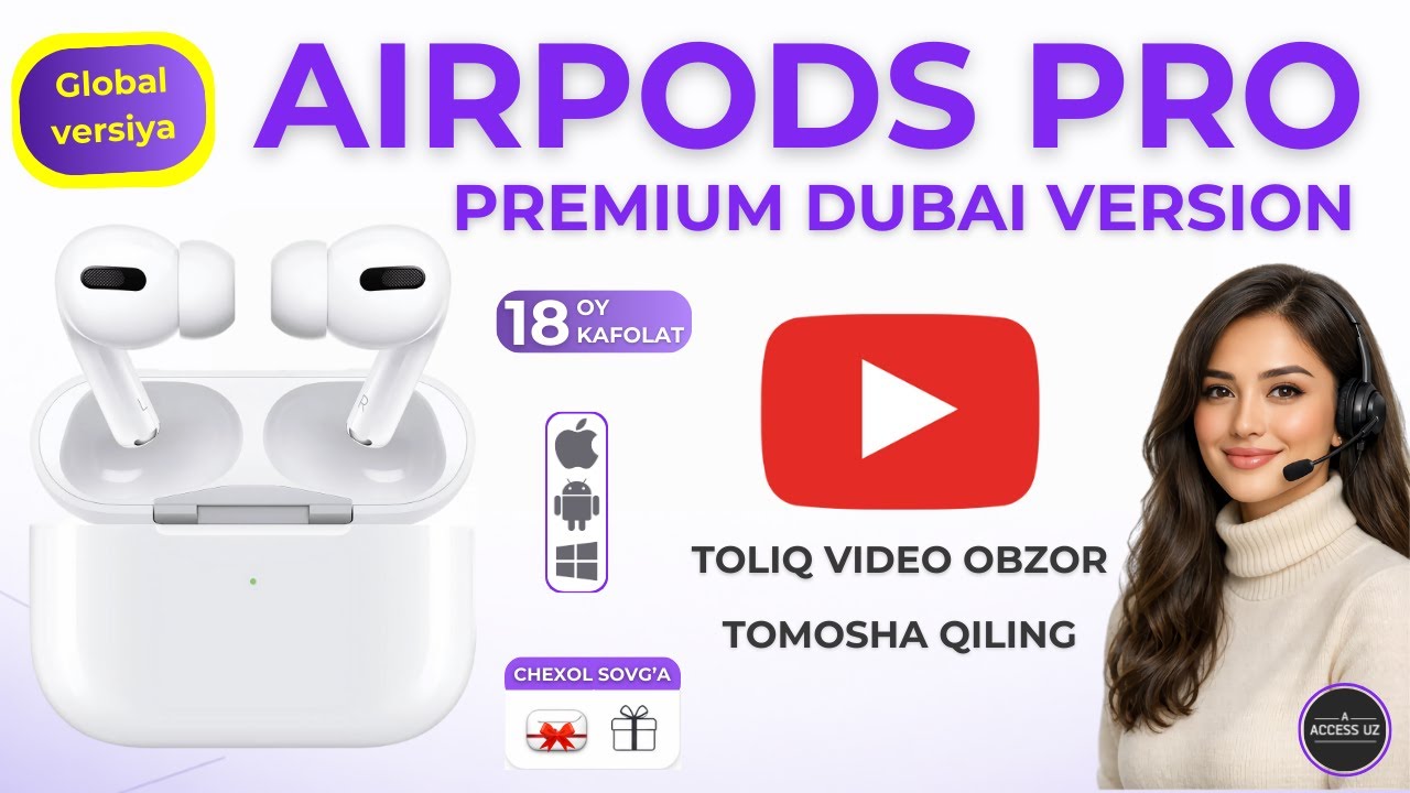 Simsiz quloqchinlar airpods Pro oq va qora toliq video obzor