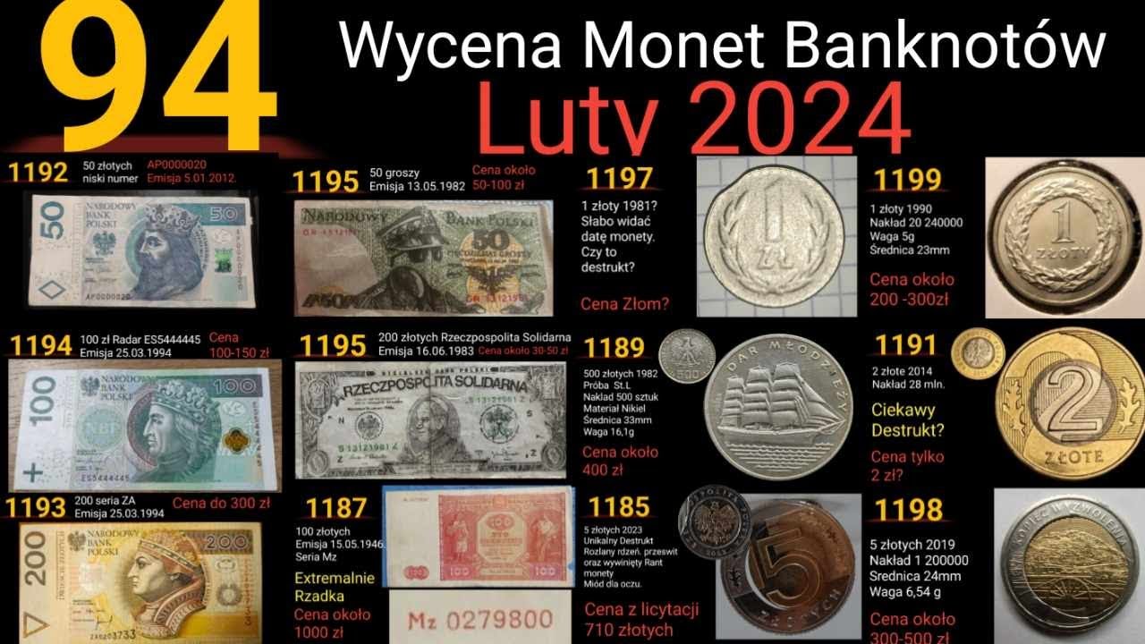 94 wyceny monet i banknotów Luty 2024 Destrukty, skup monet i banknotów. Ceny z Licytacji.
