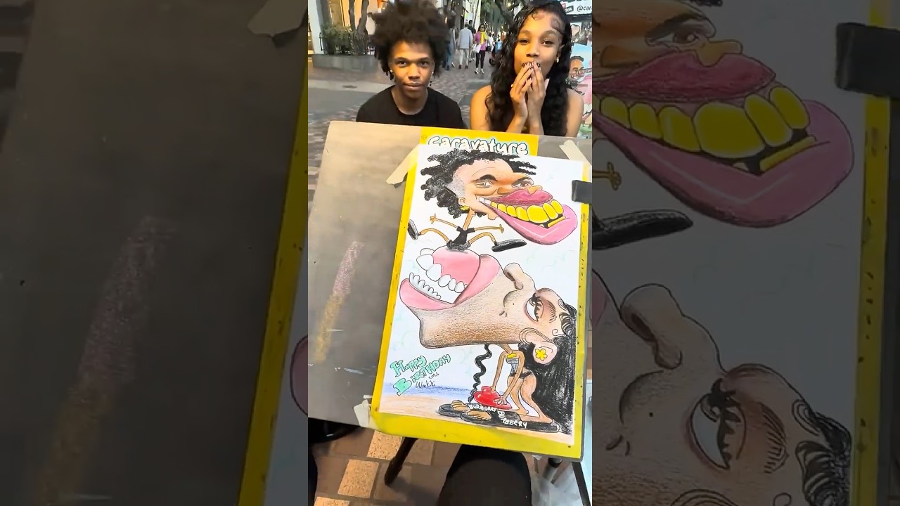 They came all the way from Cali for this drawing😍 🤣🤩😆😳 #fyp #funny #tiktoklive #streetart #cari