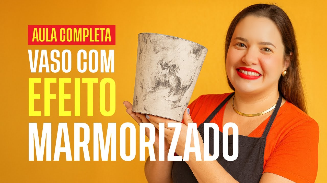 Fiz um VASO de CONCRETO MARMORIZADO com menos de 30 reais. AULA COMPLETA!