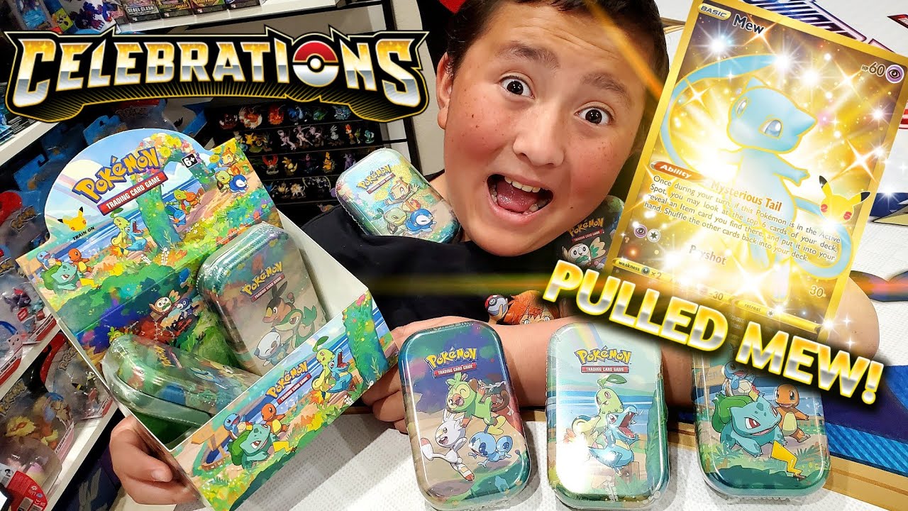 *GOLDEN MEW!* WE OPENED EVERY NEW MINI TIN! Entire Case of Celebrations Pokemon Cards Unboxing!