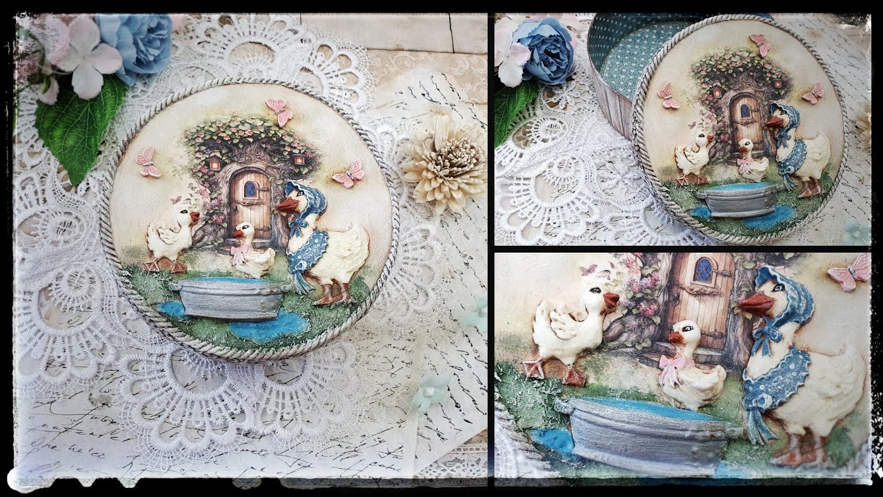 Decoupage ,  box with geese 🦢 pudełko z gąskami ....