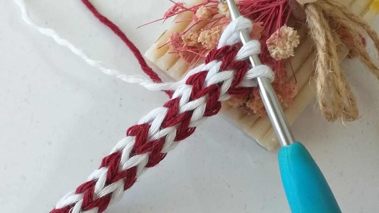 Tığ işi iki renkli çanta sapı nasıl yapılır/örgü kordon modelleri