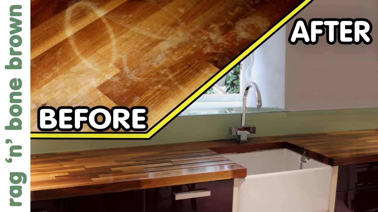 How To Remove Stains, Re-finish & Oil Wooden Kitchen Counter Worktops