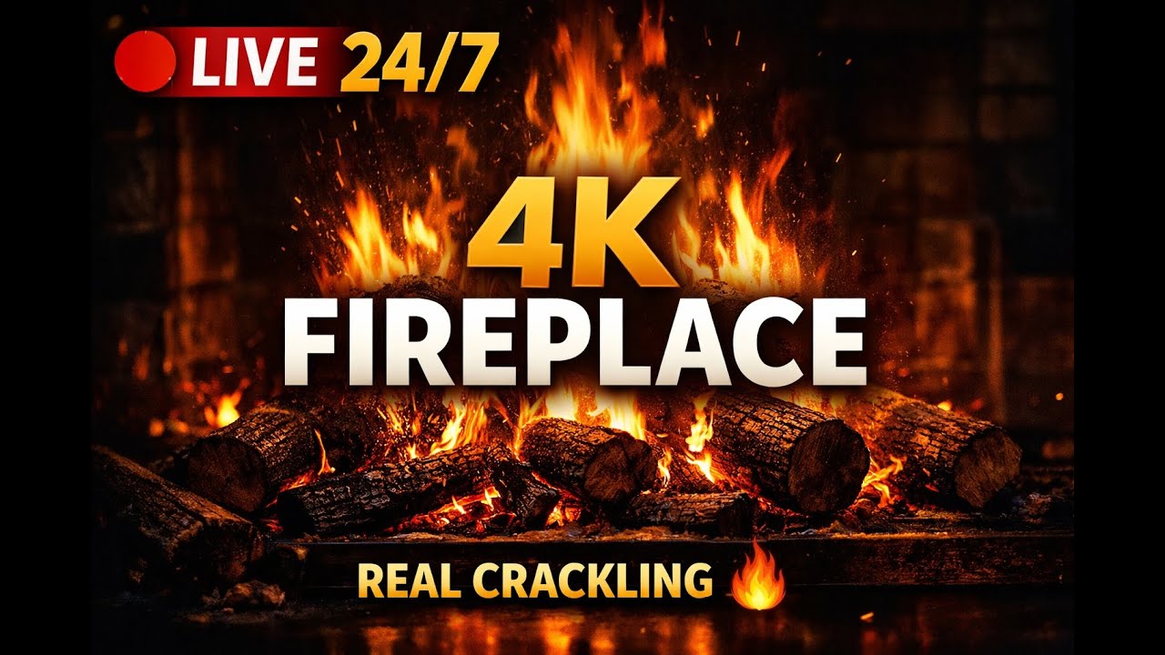 4K Fireplace Live 24/7 | Cozy Fire Sounds for Sleep, Study & Relaxation (No Ads)