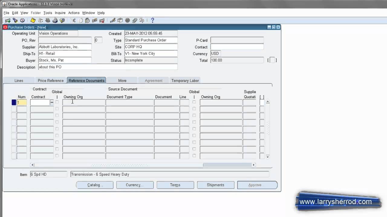 PO: Manually Creating a PO, Oracle Applications Training