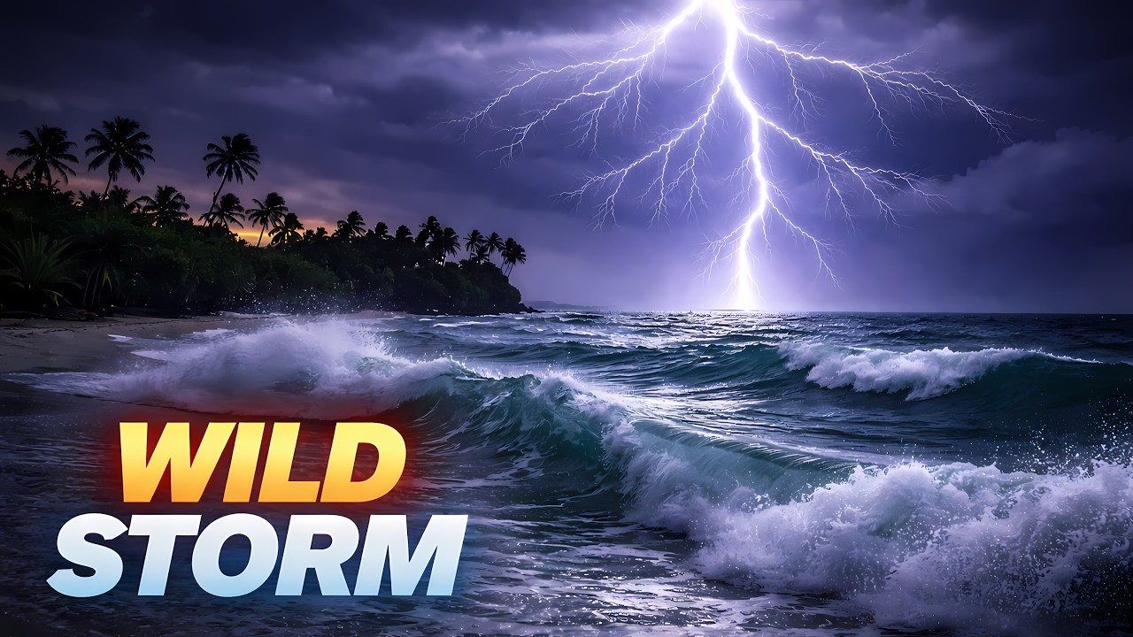 Thunderstorm for Sleep | Tropical Beach  | Rain & Ocean Waves (No Music) 8 hours