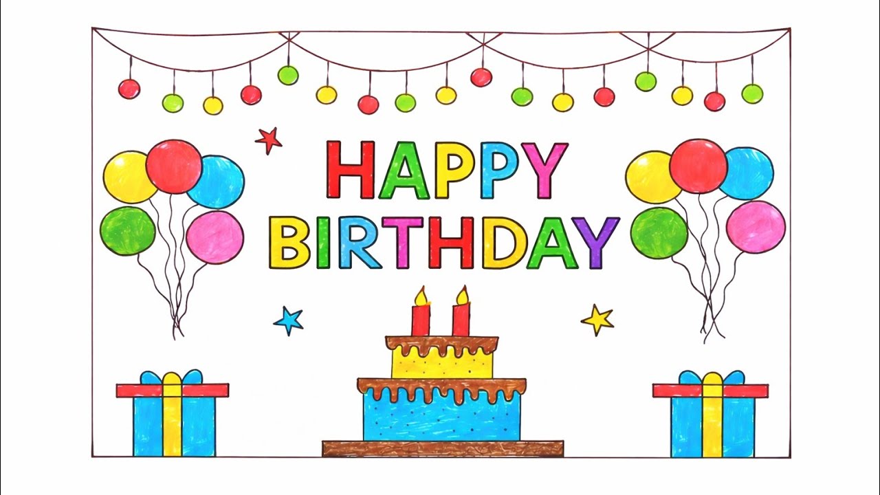 Happy birthday Drawing| Birthday Special Cake Drawing| Happy Birthday Drawing Easy|