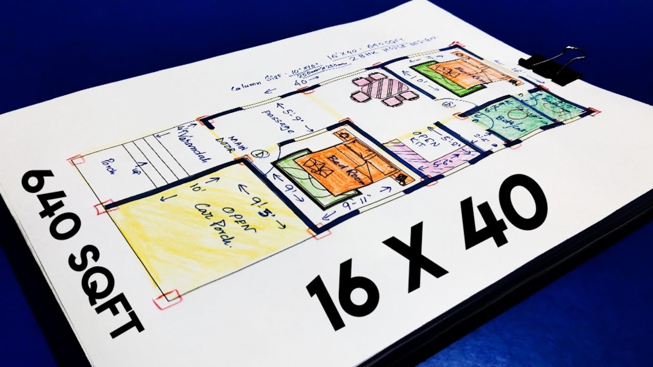 План дома 16 x 40 с парковкой II ПРОЕКТ ДОМА 16 X 40 II 16 X 40 GHAR KA NAKSHA