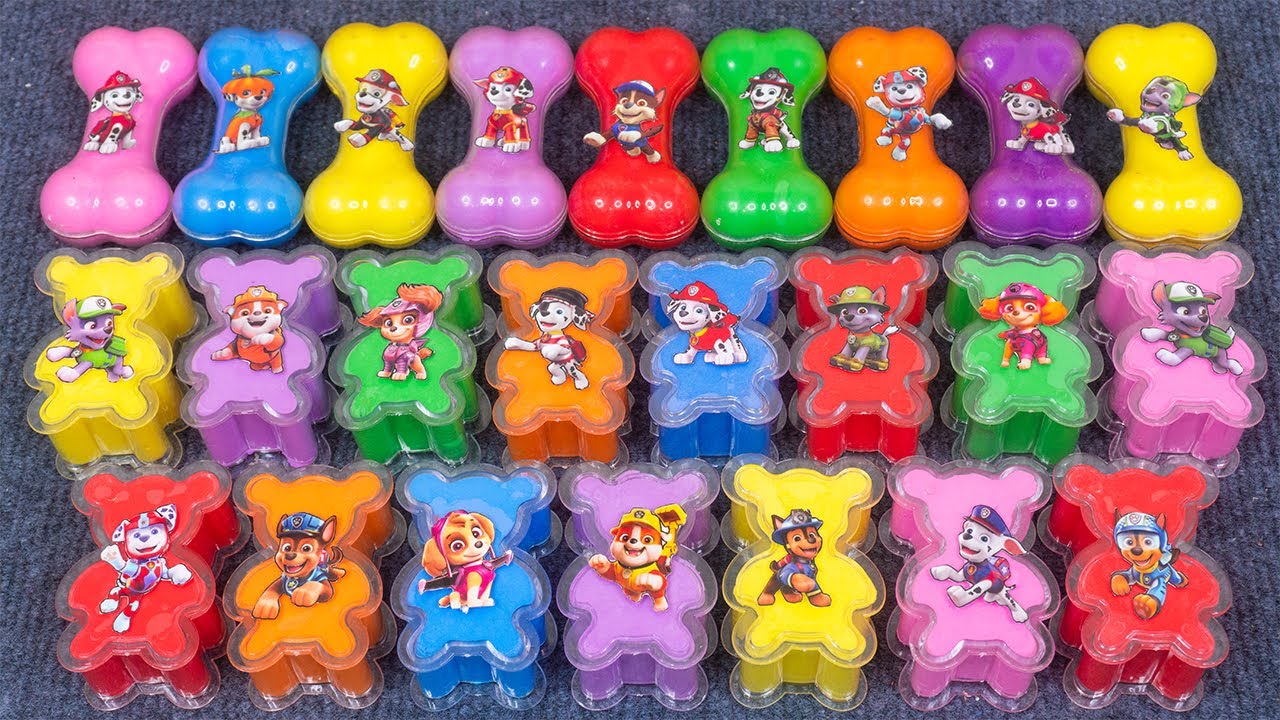 Paw Patrol Rainbow Slime! Finding Marshall, Ryder, Skye & Chase Hidden in Satisfying ASMR