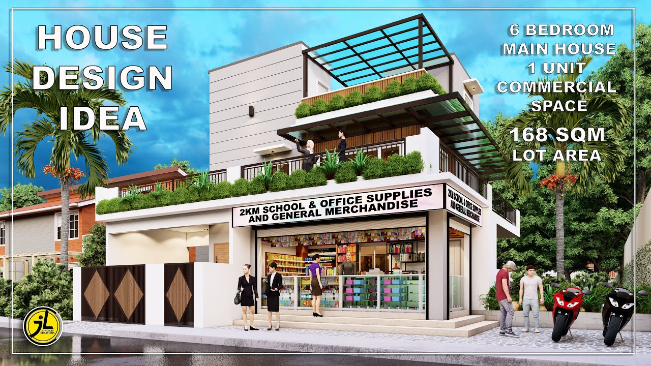 HOUSE DESIGN IDEA | 6 BEDROOM WITH COMMERCIAL SPACE : BY junliray creations
