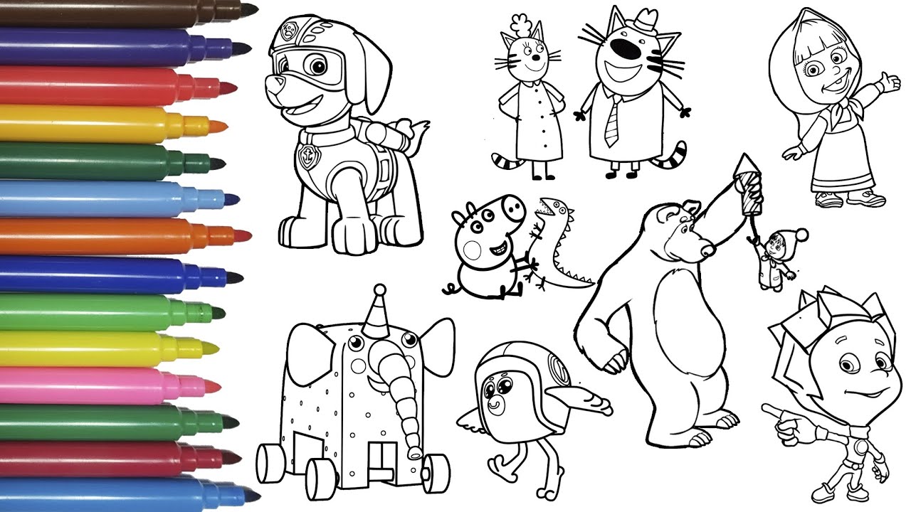 №108✅ Coloring book Masha and the bear, Bebebers, PAW Patrol, Peppa Pig and other cartoons colorings