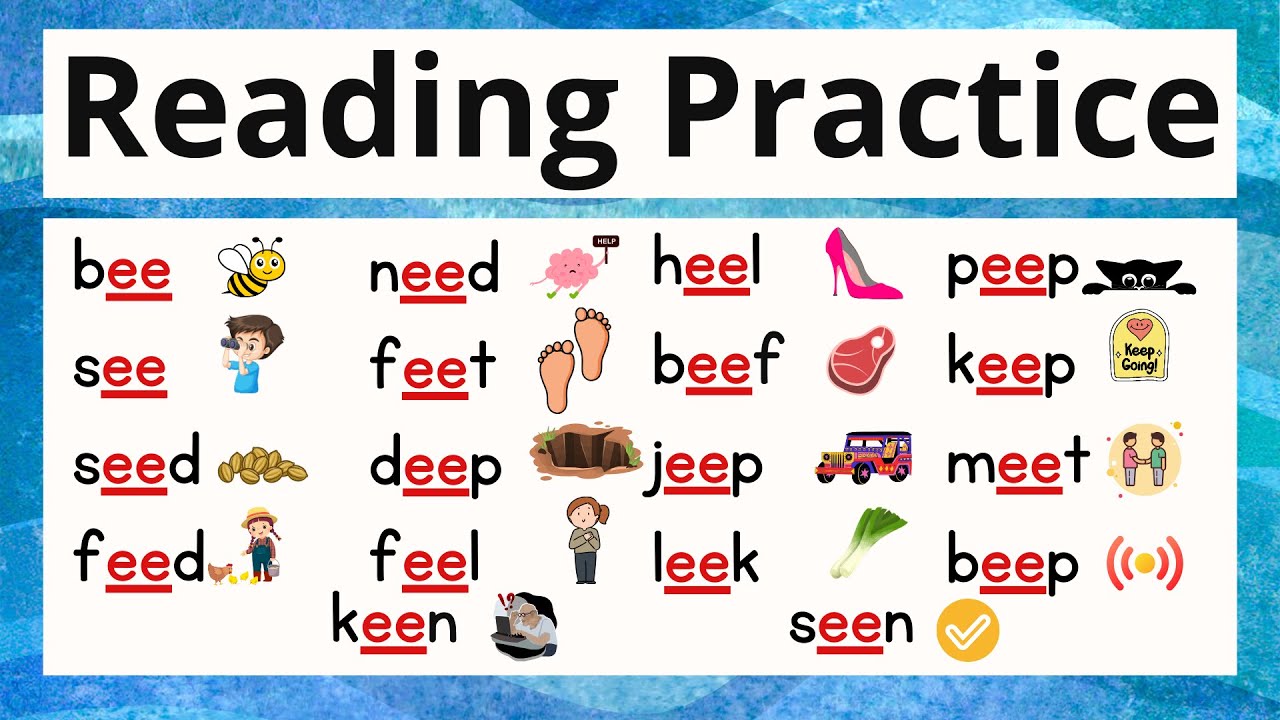 Digraph /ee /Words Long 'e' Sound Reading Practice with Phonics @phonics_reading