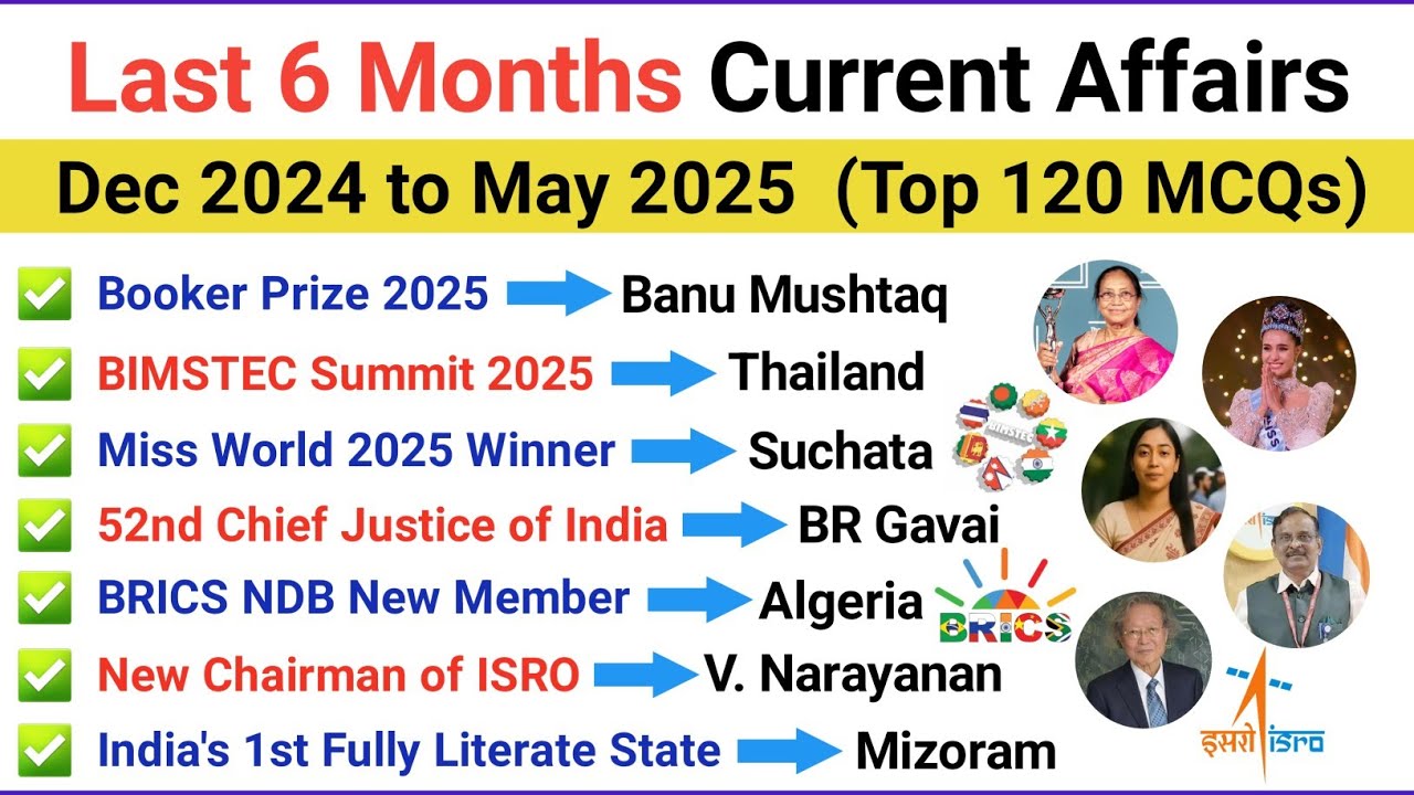 Last 6 Months Current Affairs Revision || December 2024 to May 2025 || Current Affairs 2025 MCQ