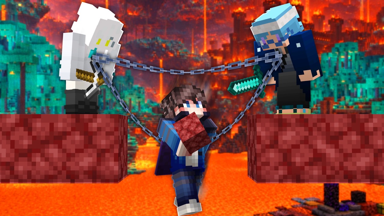 最強3人は鎖で繋がれた状態でエンドラ討伐できる？【Minecraft】【マイクラ】