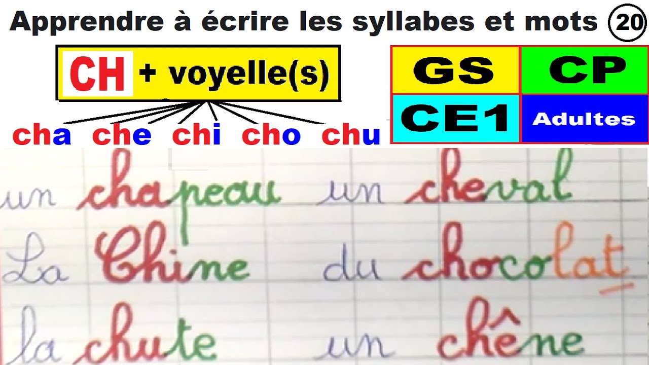 Cahier d’écriture : écrire les mots avec le son  ch : gs cp ce1 ce2 #20