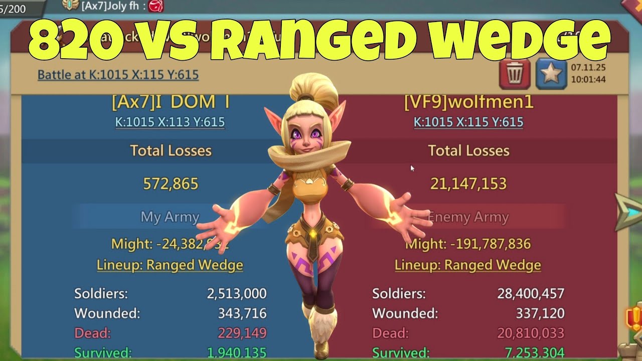 Lords mobile - Perfect example of countering ranged wedge with 820 rally