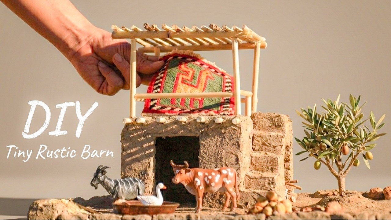 Building a Miniature Clay Farm Barn & Shed | Rustic Tiny Farm Diorama