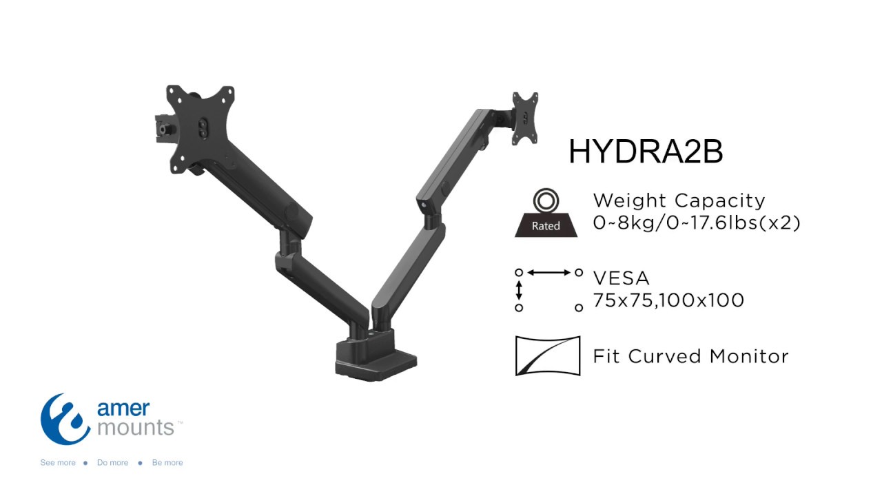 Amer Mounts HYDRA2B Dual Monitor Mount With Dual Articulating Arms