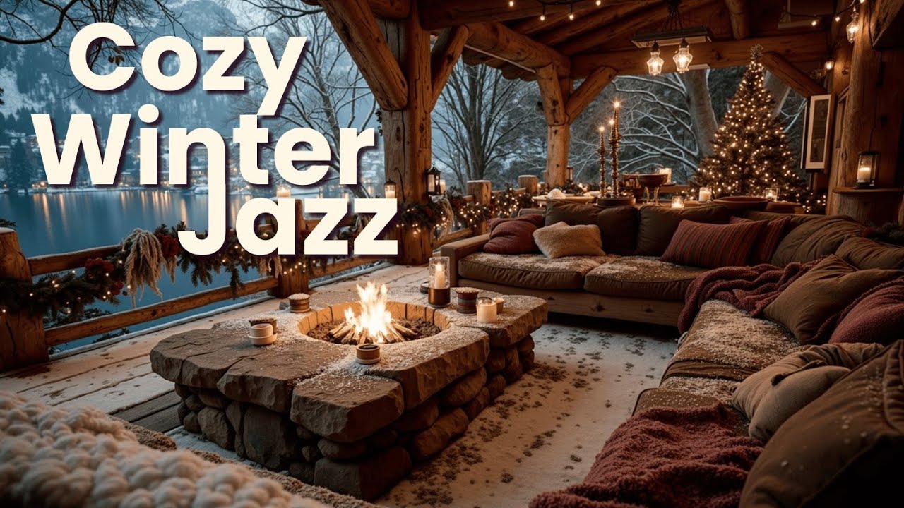 Cozy Jazz & Fireplace Sounds for Winter Relaxation ~ Атмосфера снегопада