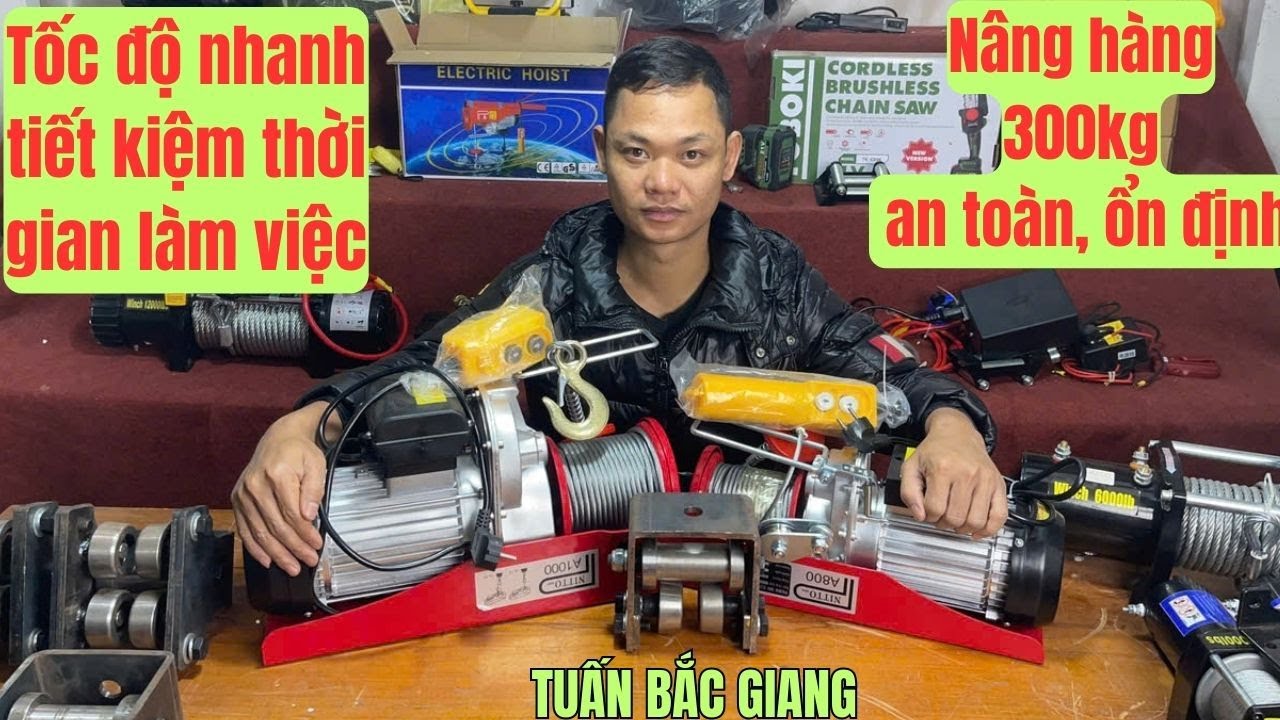 Tời Điện 220V Tốc Nhanh  Nâng Hạ 300kg Lắp Nhà Kho, Lò Mổ Và Hộ Gia Đình
