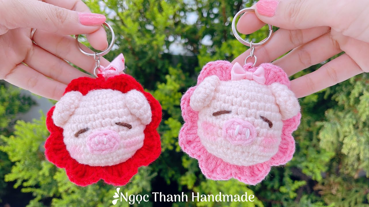 #97- Móc hoa heo 🐷 bằng len | Ngọc Thanh Handmade 💕| How to crochet pig flowers with wool?