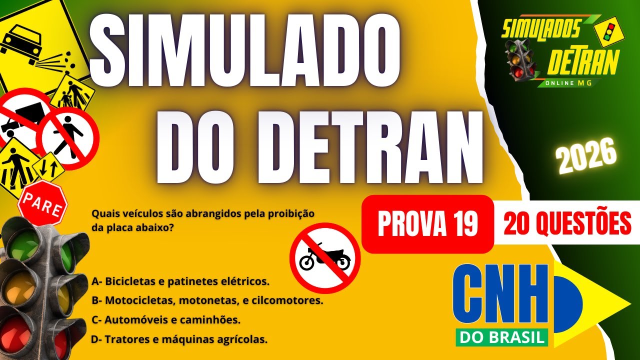 SIMULADO DO DETRAN 2026 -  PROVA 19 - VEJA as NOVAS QUESTÕES  #simuladodetran2026  #detran2026 ✅