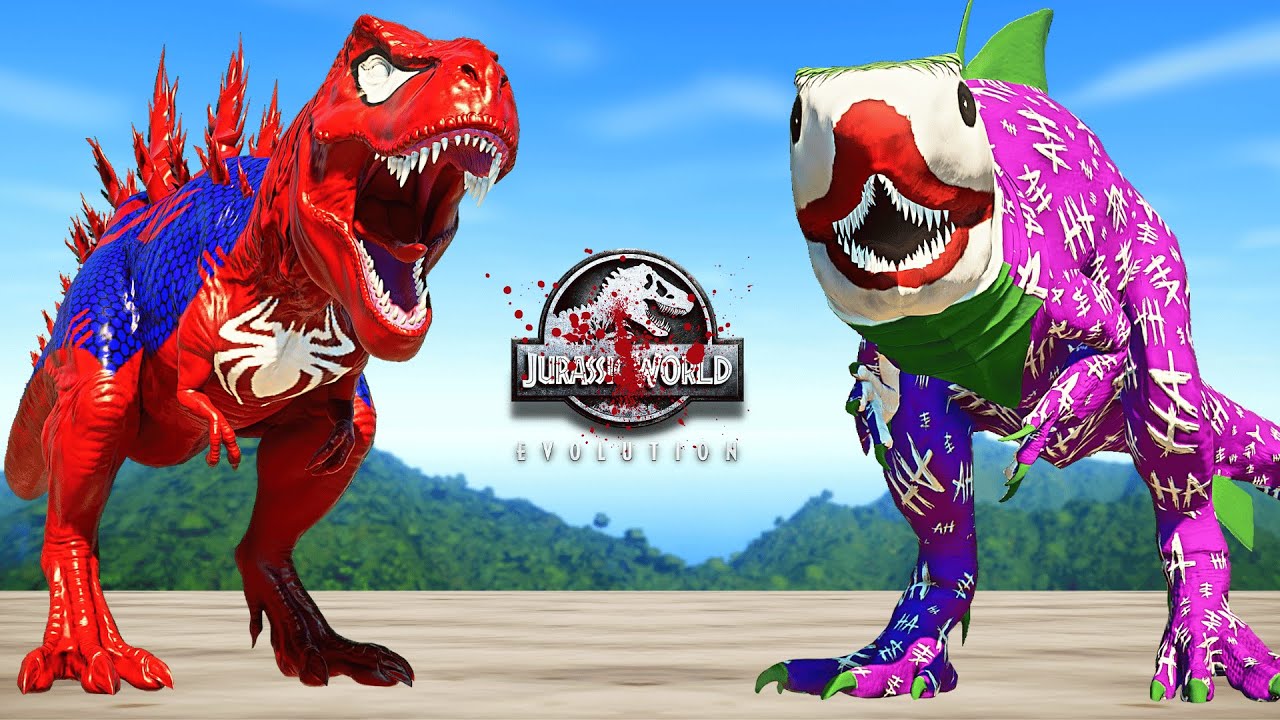 Joker King Shark, Batman, Spiderman Godzilla T-Rex Dinosaurs Fighting - Jurassic World Evolution
