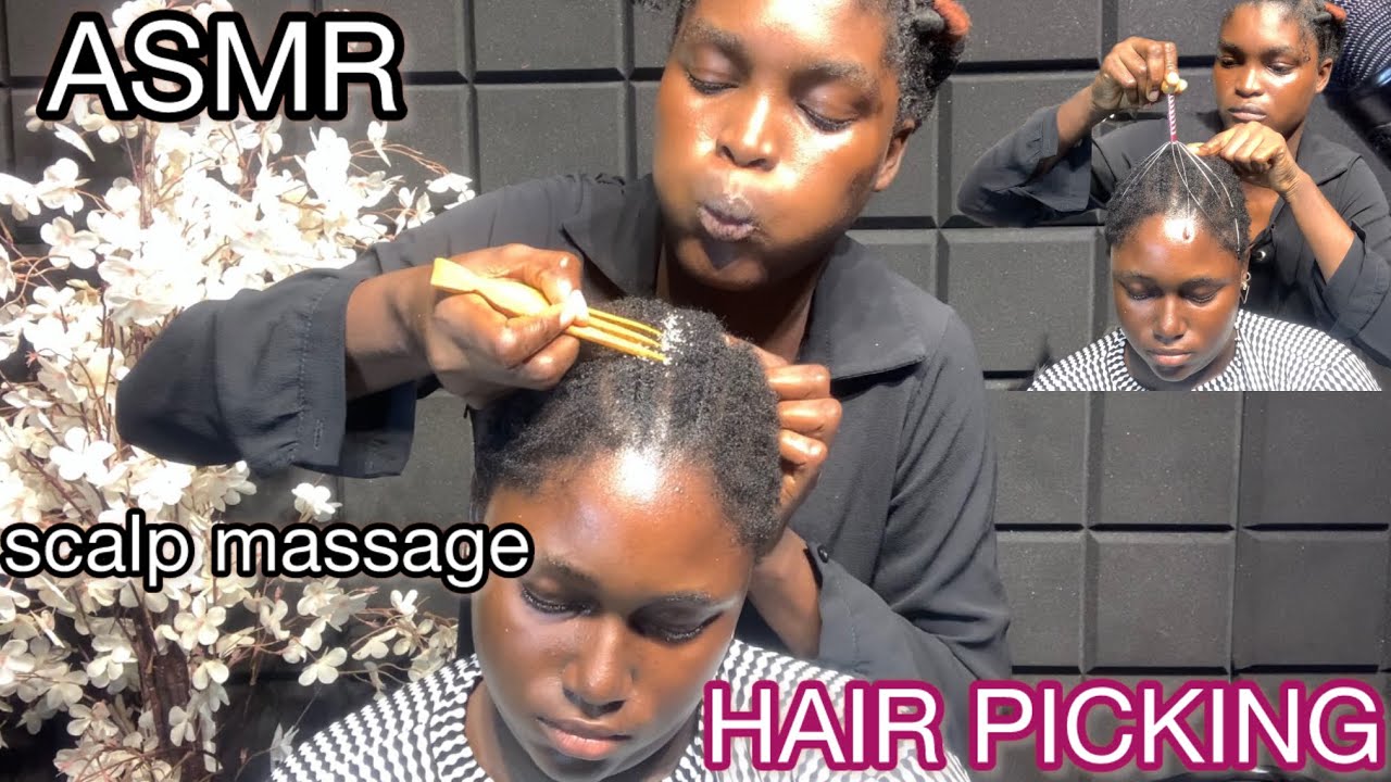 ASMR | Hair picking,fake flakes removal,scalp blowing,massage and scratching with whispering sounds
