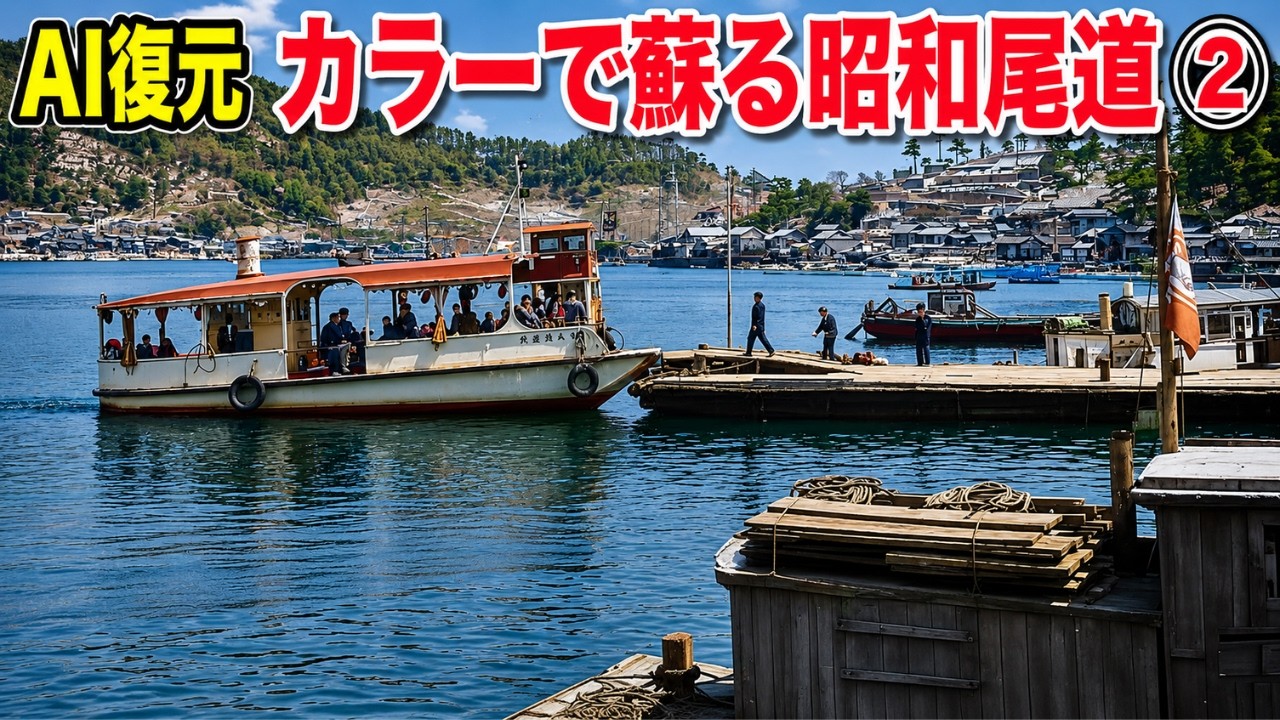 【AIで蘇る尾道②】懐かしの尾道モノクロ写真がカラーに！尾道港・お祭り・渡船・尾道水道風景・吉和太鼓おどり・向島※色彩はAIによる推定復元であり、史実を断定するものではありません。